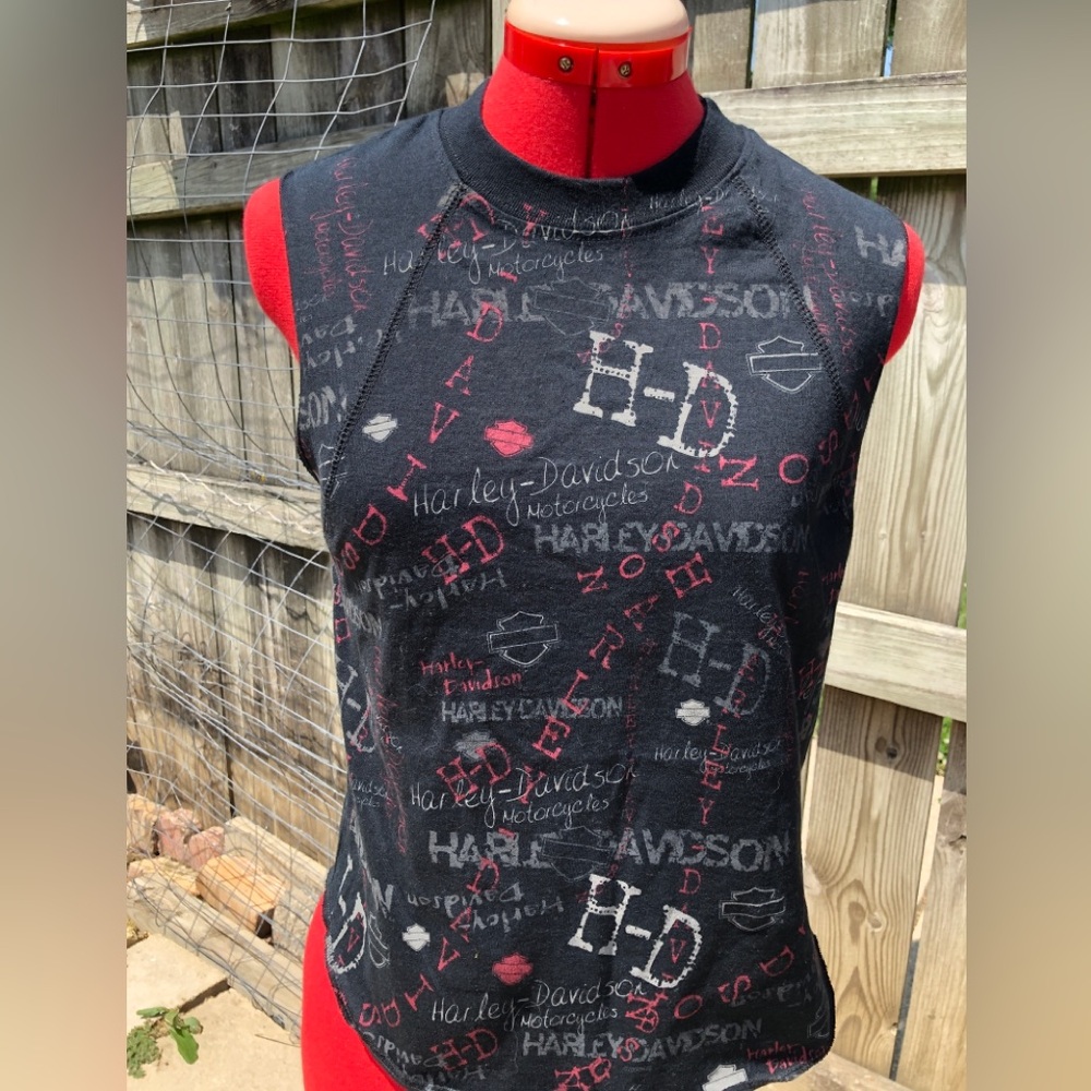 Harley-Davidson Black Muscle Shirt Logo Patterned Sleeveless Top